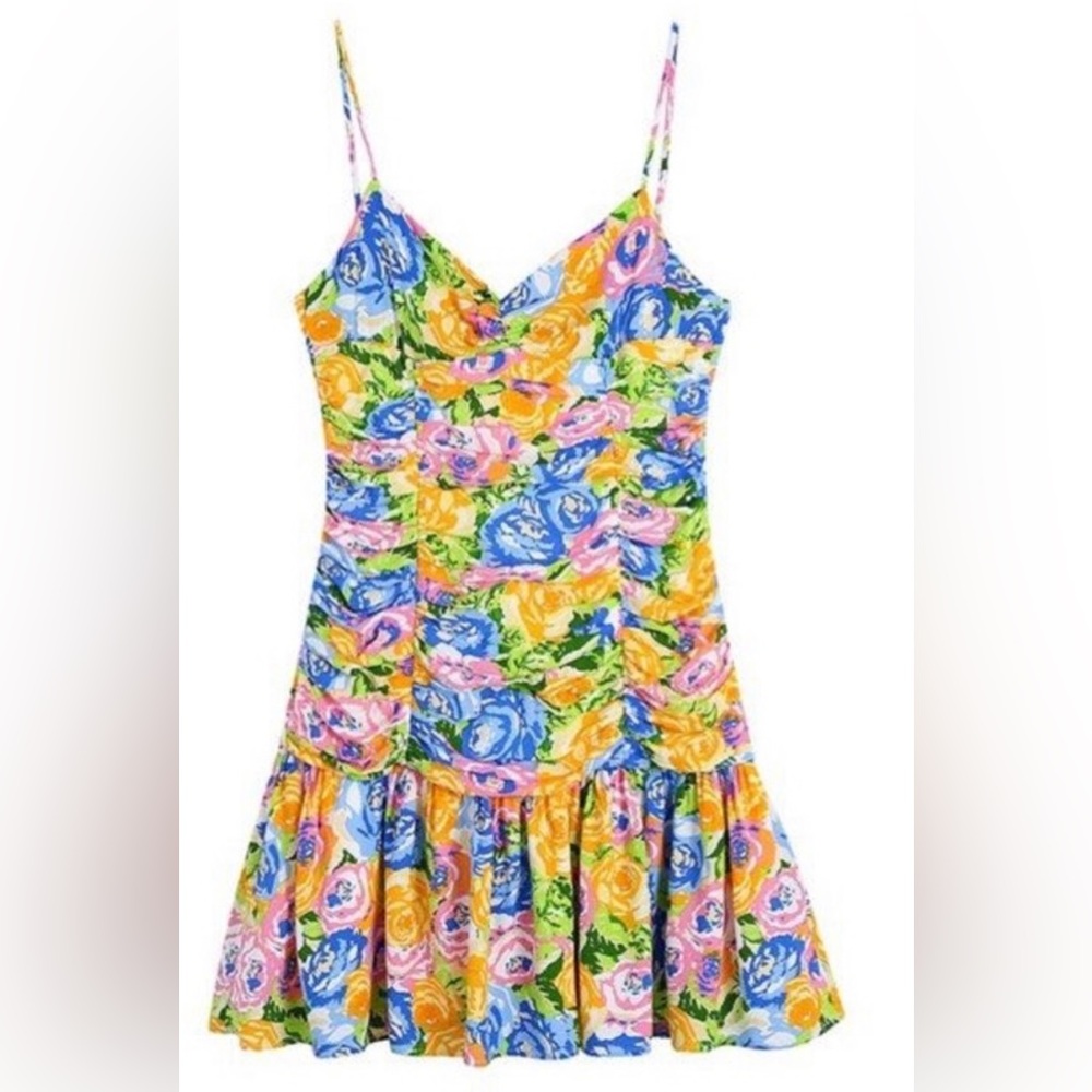 Zara Printed Dress with Draping Yellow